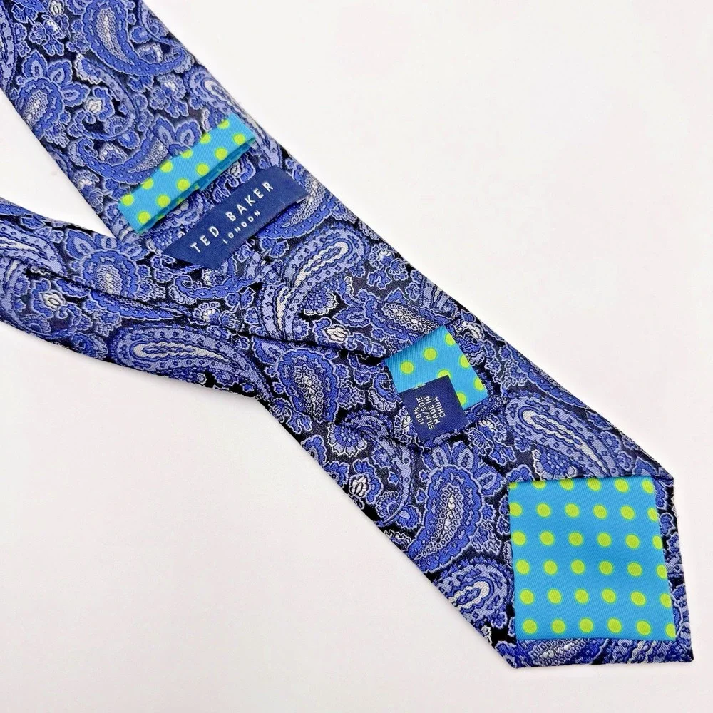Ted Baker Luxury‎ Silk Tie Men Blue Paisley Jacquard Designer 62
